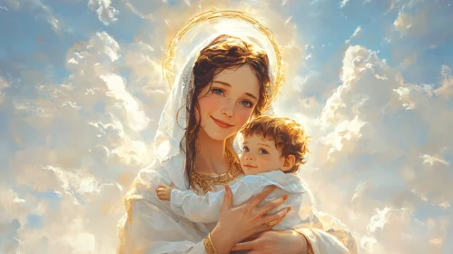 Serene Mother and Child with Halo