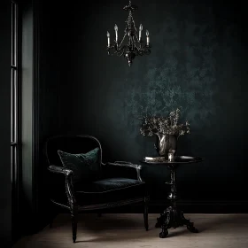 Moody Interior with Armchair and Chandelier