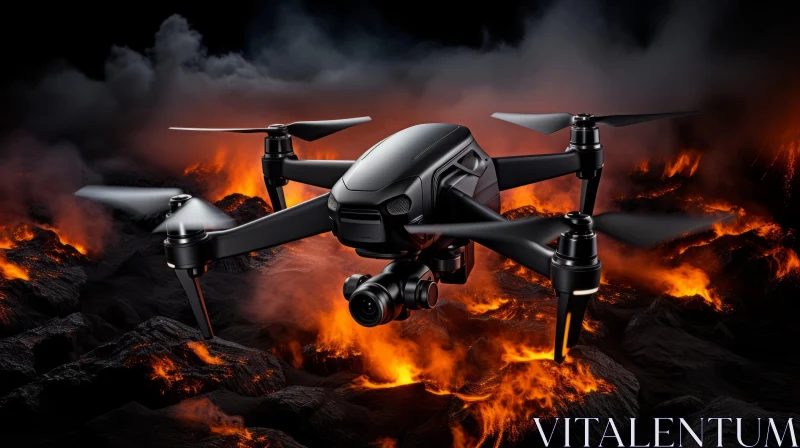 Black Drone in Flames: A Night Sky Visual Marvel AI Image