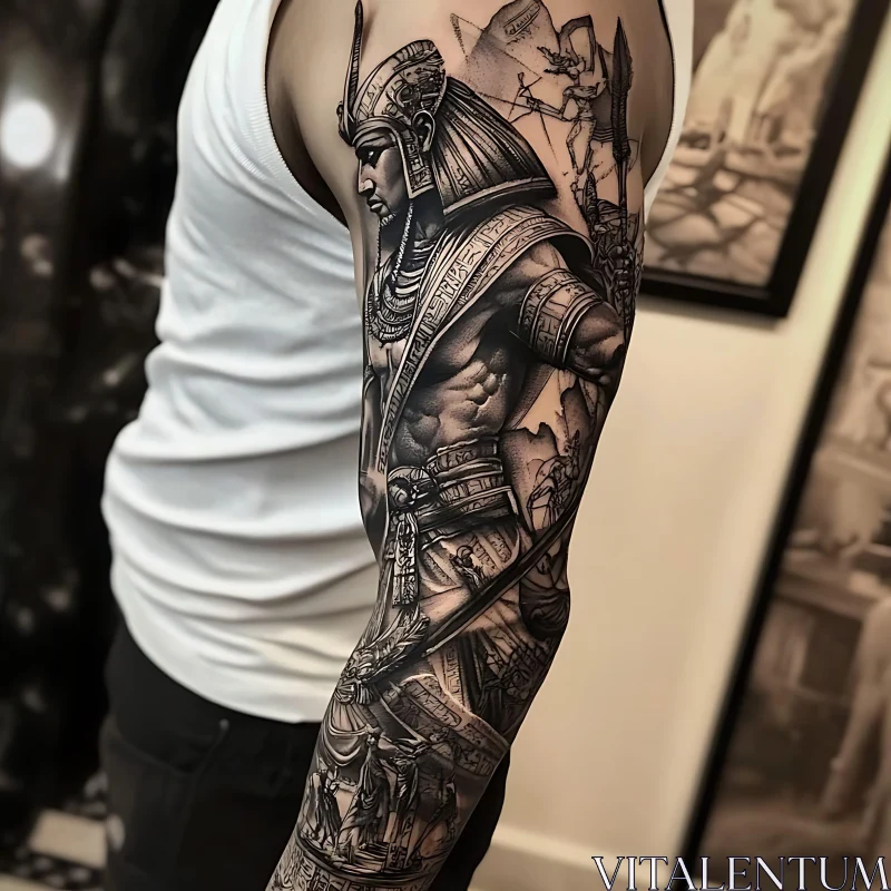 Intricate Black and Gray Pharaoh Tattoo AI Image