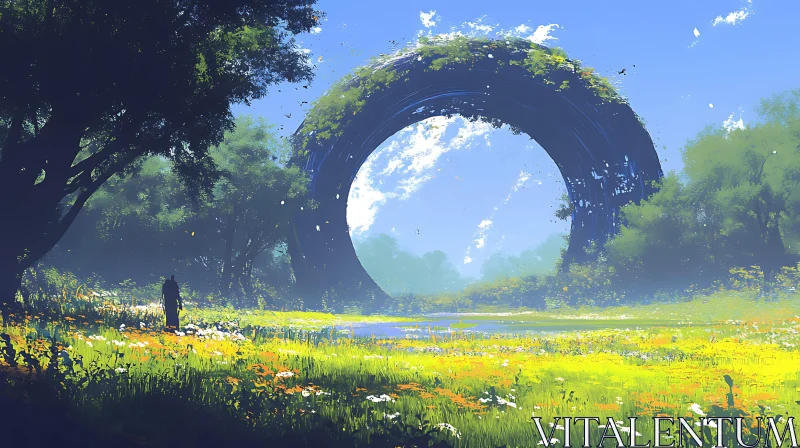 AI ART Lush Field and Enigmatic Portal Artwork