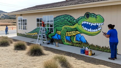 Artists Painting Lizard Mural