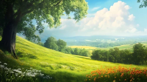 Sunlit Field with Flowers