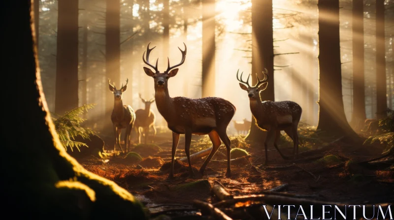 Deer in Sunlit Forest - Evocative Environmental Portraiture AI Image