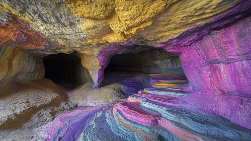 Vibrant Cave with Rainbow Colors and Natural Formations