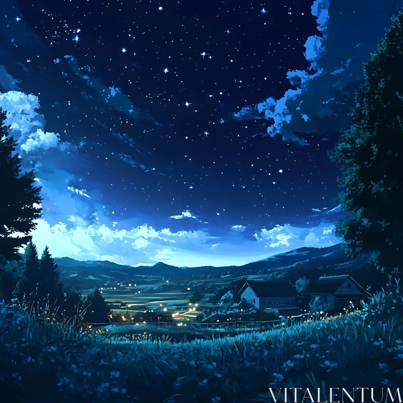 AI ART Night Sky Village View