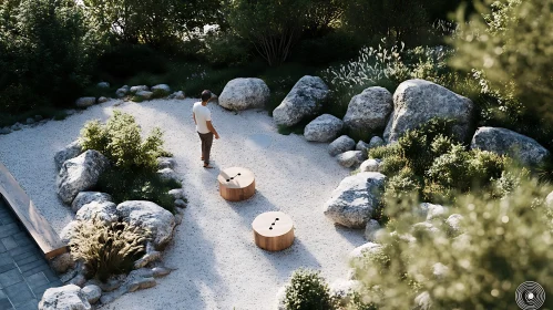 Man in Serene Stone Garden