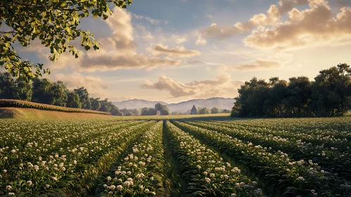 Blooming Field at Sunset