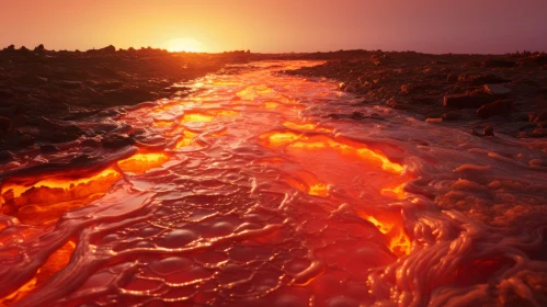Lava Flows in Red Ocean Sunrise | Poured Paint | Environmental Awareness