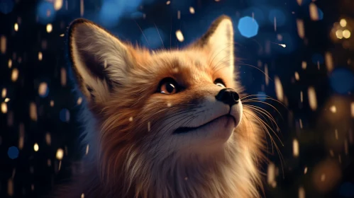 Moonlit Fox in Rain: A Playful and Realistic Artwork