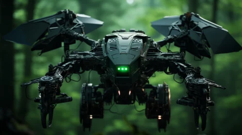 Photorealistic rendering of a robot in a forest