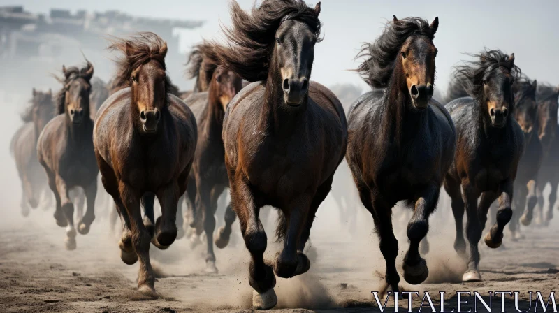 Stampede of Raw Power: A Captivating Image of Horses in Motion AI Image