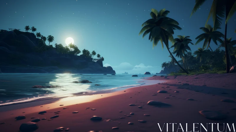 Sunrise over Palm Beach with Moon - Unreal Engine 5 Style AI Image
