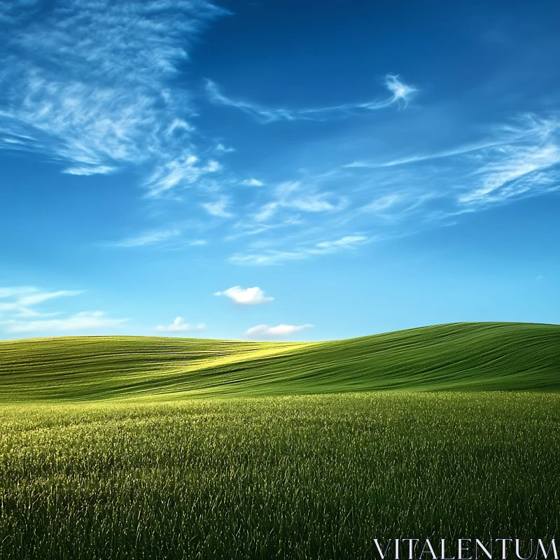 AI ART Serene Green Landscape with Blue Sky