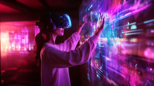 Woman in VR Headset: Interactive Digital Interface