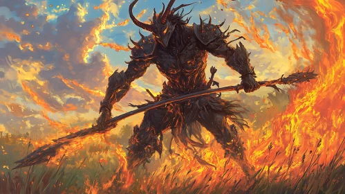 Infernal Warrior Amidst Flames