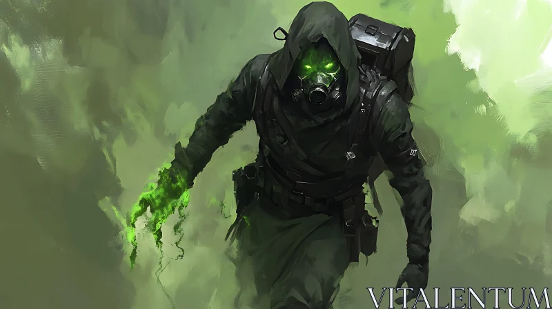 Mysterious Gas Mask Character Art AI Image