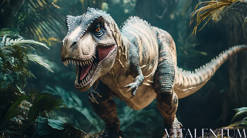 T-Rex Portrait in Lush Greenery AI Image