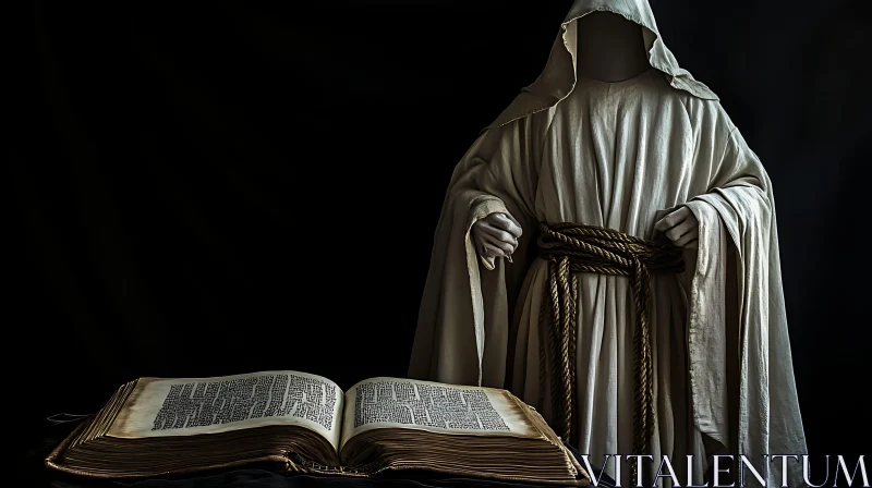 Mysterious Robe Figure with Book AI Image