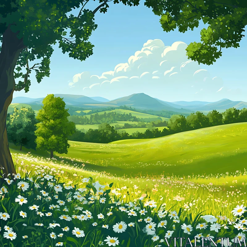 AI ART Scenic Meadow Landscape with Flowers