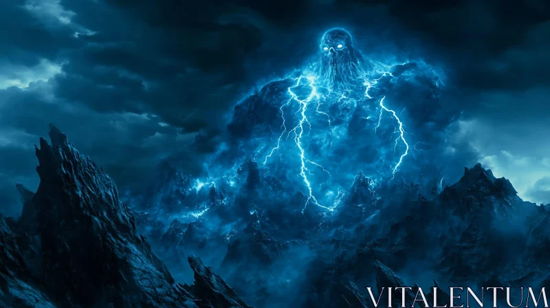 Ethereal Lightning Entity in Mountainous Landscape AI Image