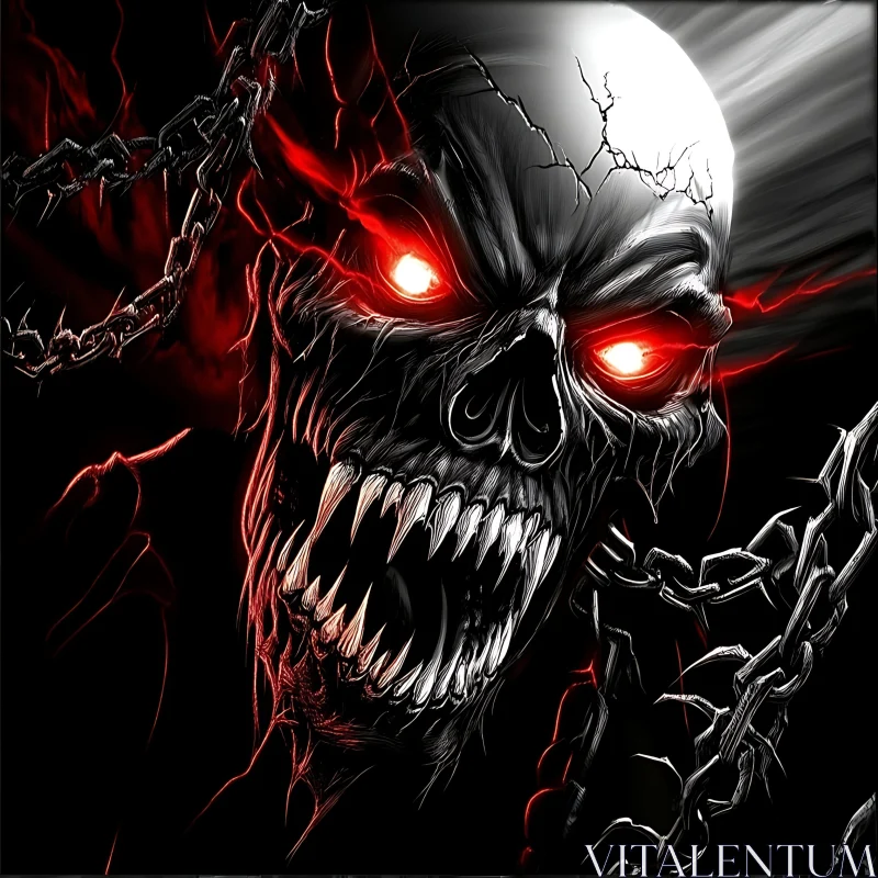 Chained Skull with Glowing Eyes AI Image