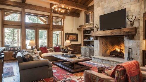 Cozy Interior with Fireplace and Wooden Accents