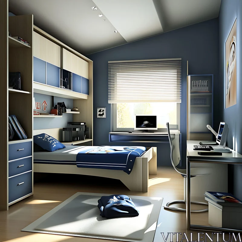 AI ART Contemporary Bedroom with Computer Desk