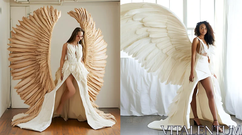 Angelic Fashion: Wings and White Dresses AI Image