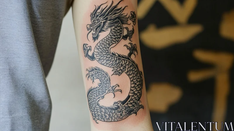 Intricate Dragon Tattoo on Arm in Black Ink AI Image