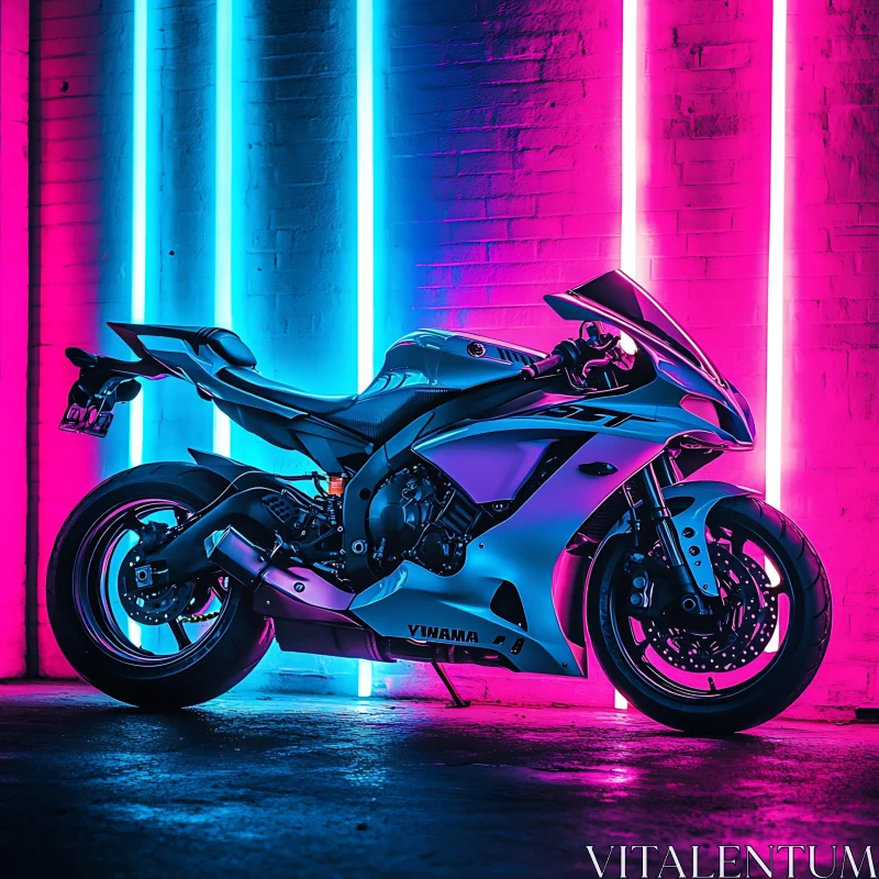 Motorcycle with Neon Lights AI Image