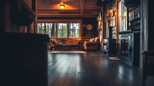 Cozy Cabin Interior with Leather Furniture