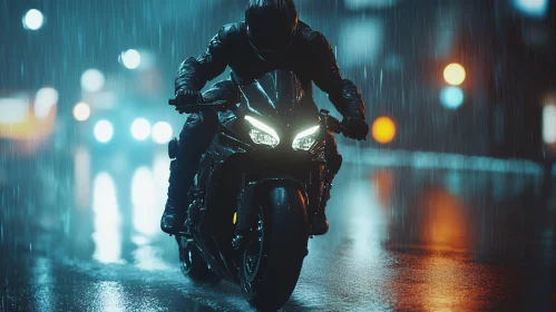 Night Rider: Motorcycle in the Rain