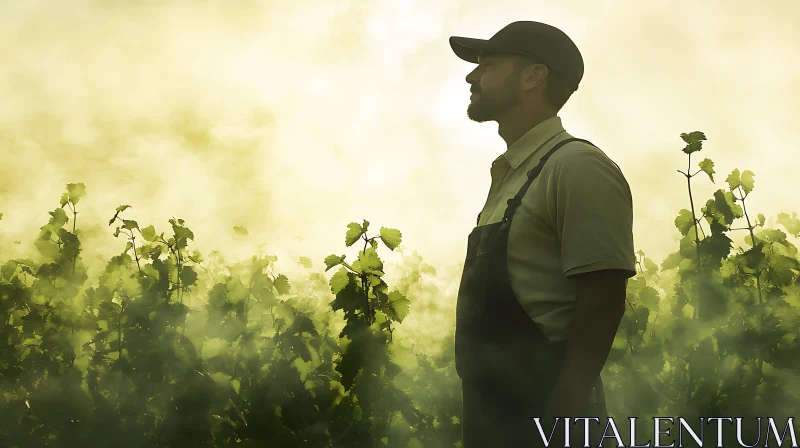 Vineyard Farmer Contemplation AI Image