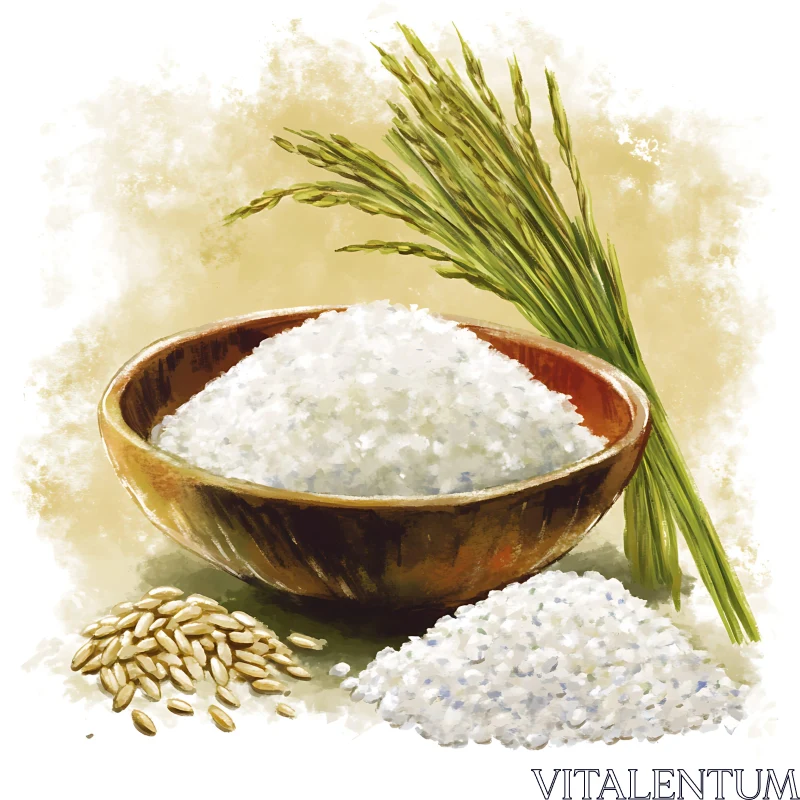 Illustrative Representation of Rice with Greenery AI Image