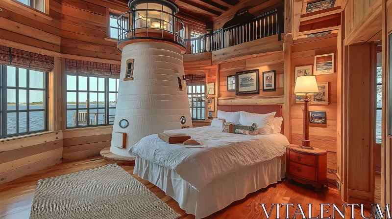 AI ART Coastal Bedroom with Lighthouse Feature