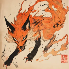 Fox Illustration with Fire Element
