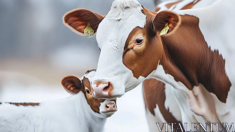 Mother Cow with Calf: A Tender Moment AI Image