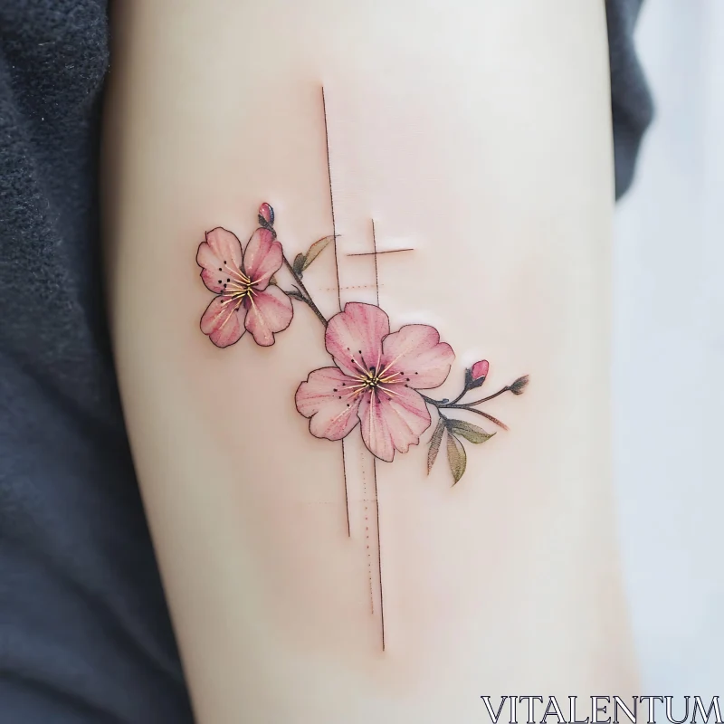 Delicate Pink Flower Tattoo AI Image