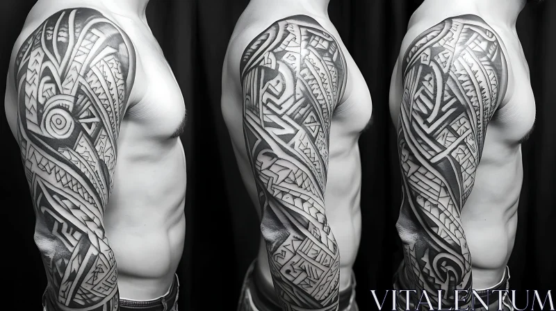 Geometric Tribal Full-Arm Tattoo Design AI Image