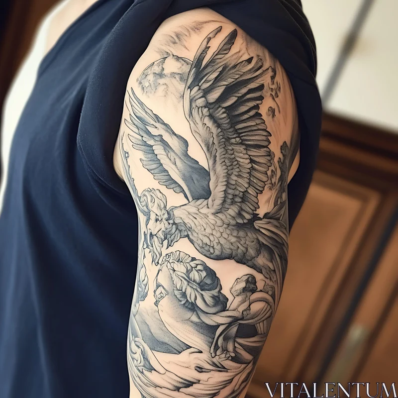 Mythical Eagle and Goat Tattoo Art AI Image