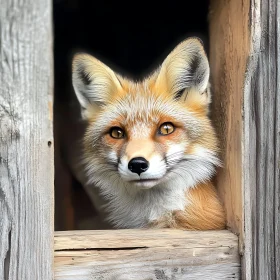 Fox Peeking Through Window Frame