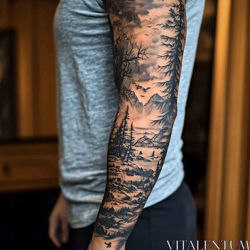 Nature-Themed Full Arm Tattoo Art AI Image