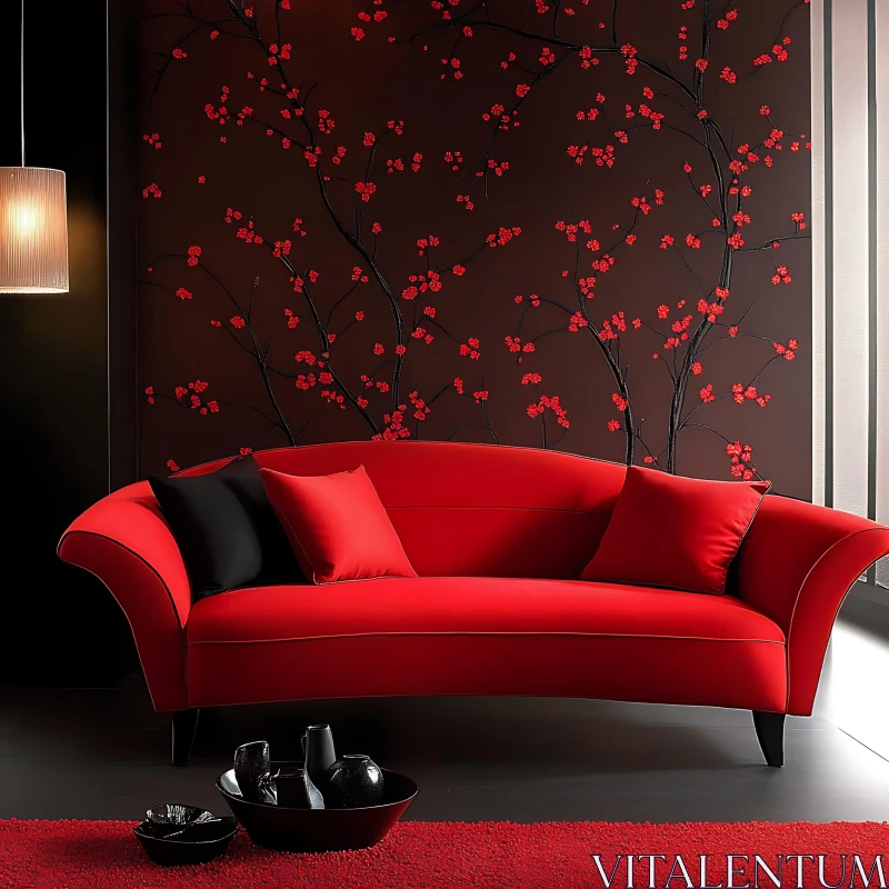 Contemporary Living Room with Red Accents AI Image