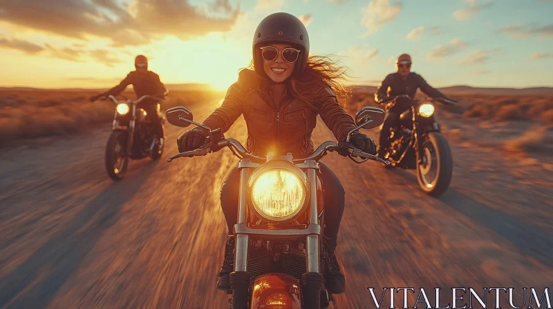 Motorcycle Adventure at Sunset AI Image