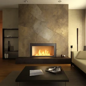 Contemporary Fireplace Interior with Warm Lighting