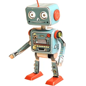 Retro Robot Toy with Blue and Red Design