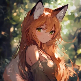 Anime Fox-Girl with Emerald Eyes