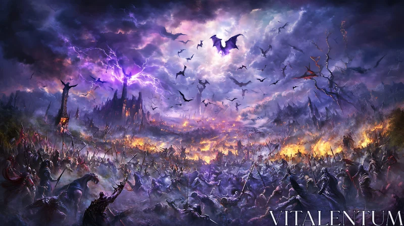 AI ART Fantasy Battle Under Stormy Skies