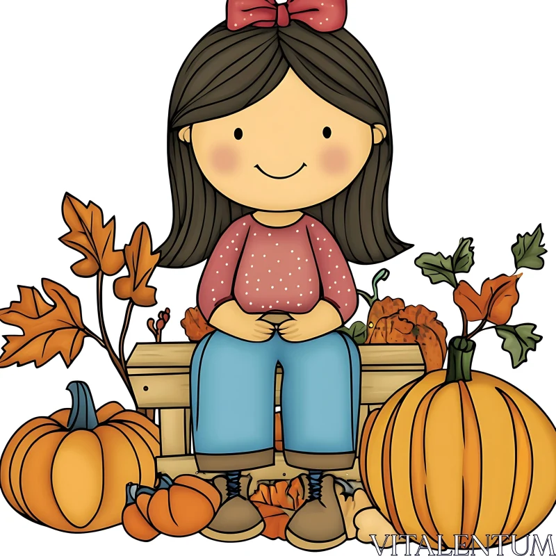 Seasonal Girl with Pumpkins and Leaves AI Image